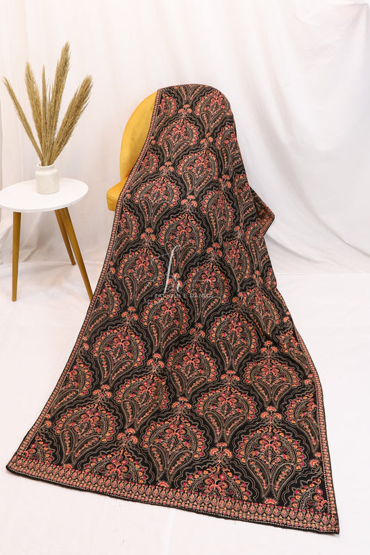 Floral Embroidered Black Karandi Shawl