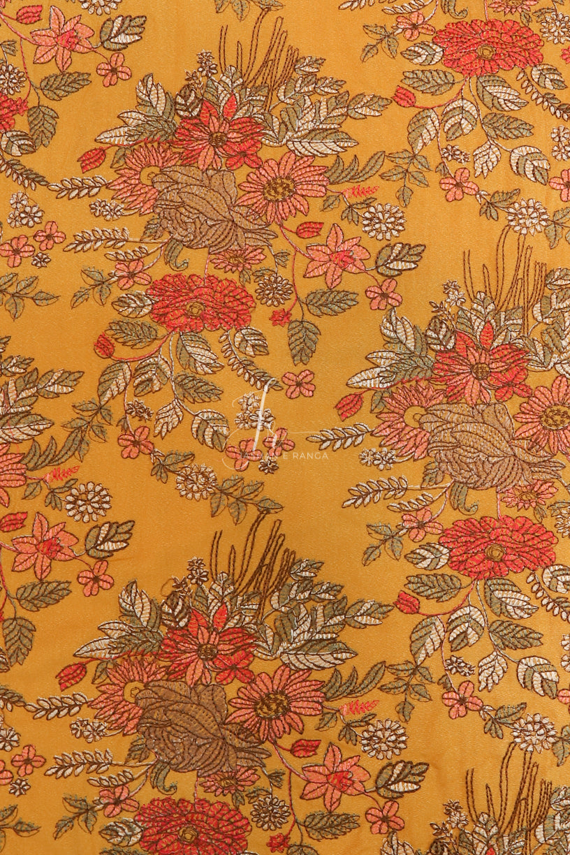 Mustard Full Floral Embroidered Karandi Shawl