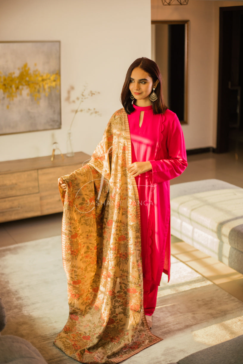 Full Floral Embroidered Shawl Beige