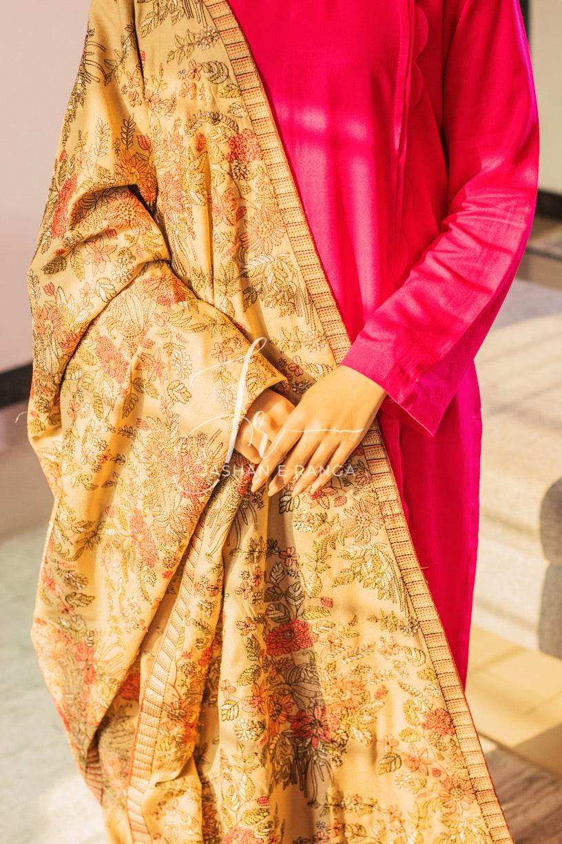 Full Floral Embroidered Shawl Beige