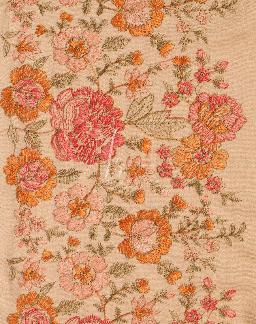 Floral Border Embroidered Shawl Beige