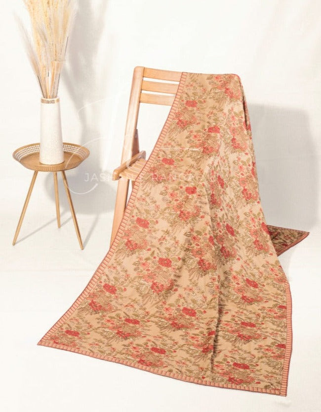 Full Floral Embroidered Shawl Beige