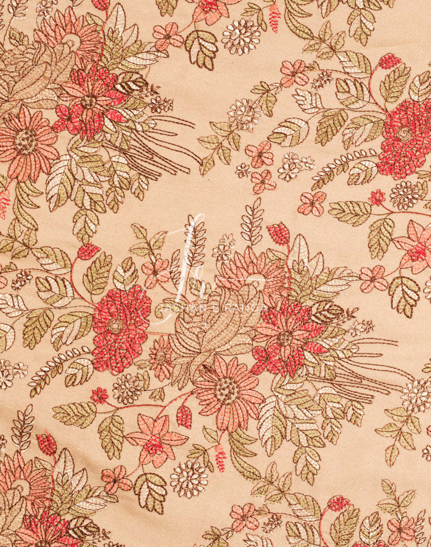 Full Floral Embroidered Shawl Beige