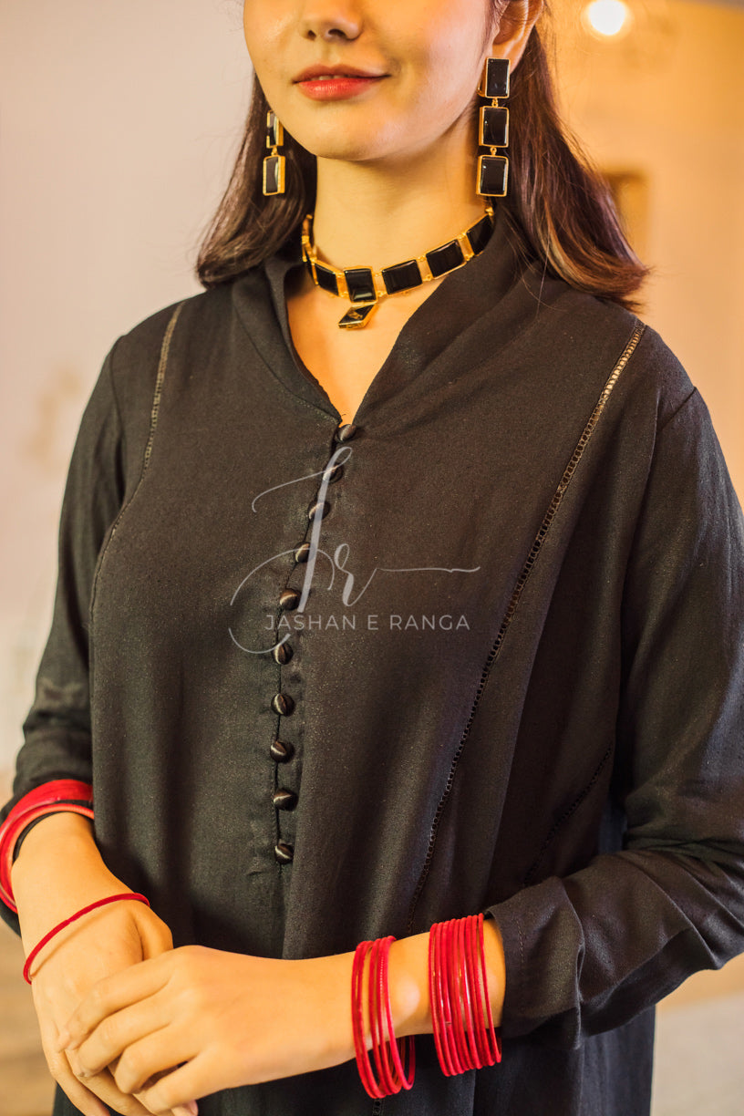 Black Collar Button ( 2 Pc Ready to Wear)