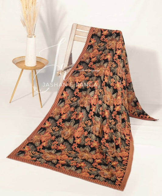 Floral Embroidered Black Shawl