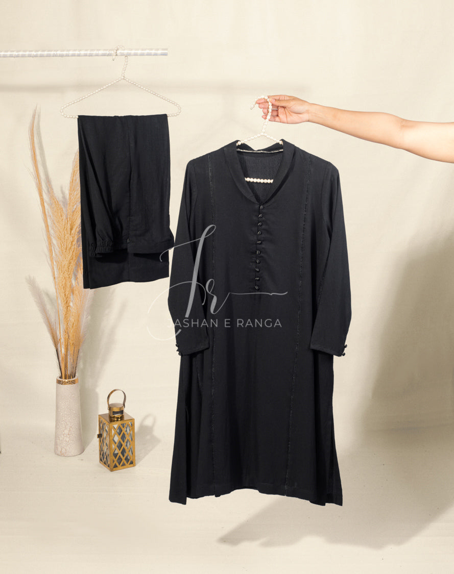 Black Collar Button ( 2 Pc Ready to Wear)