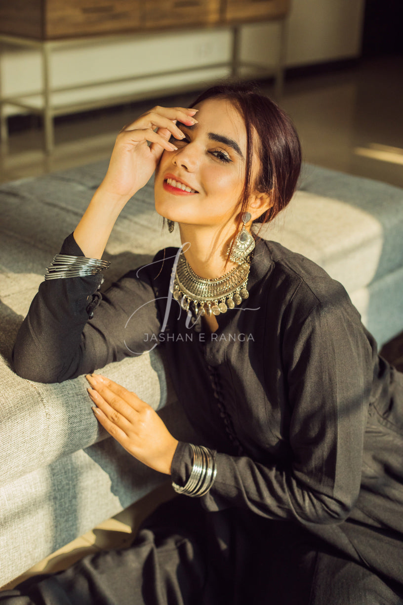 Black Karandi Flared Frock