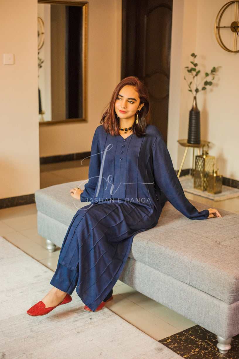 Navy Blue Pleats ME (2 Pc Ready to Wear) Lawn