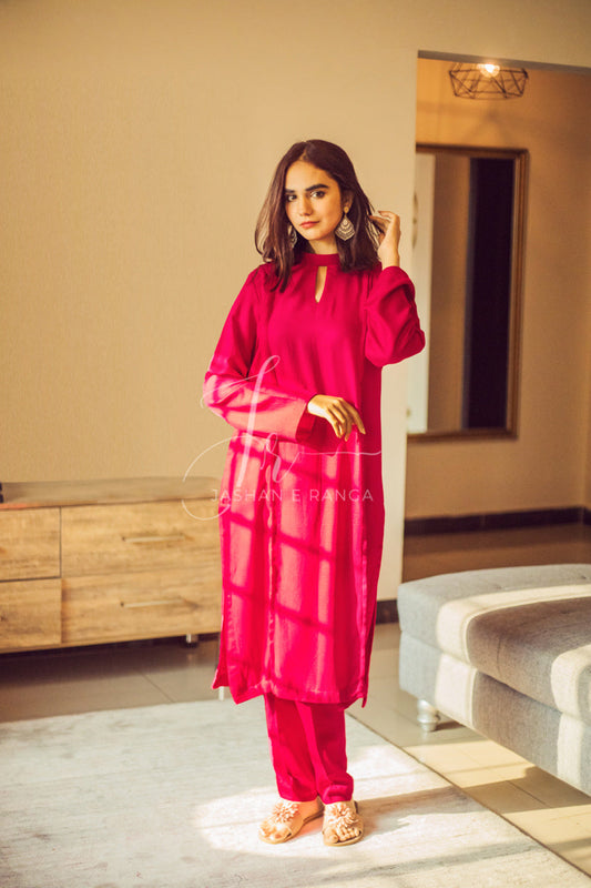 Shocking Pink Karandi Suit (2 Pc Ready to Wear)
