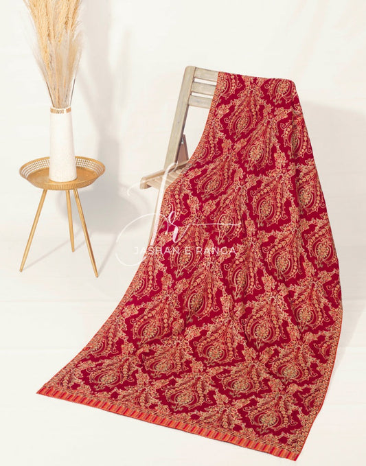 Full Embroidered Karandi Shawl Maroon